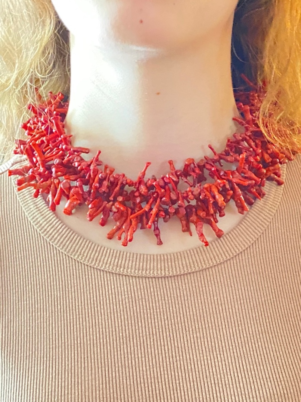 Vintage Mediterranean Natural Coral Branch 3 Strand Necklace 925 Silver 139g